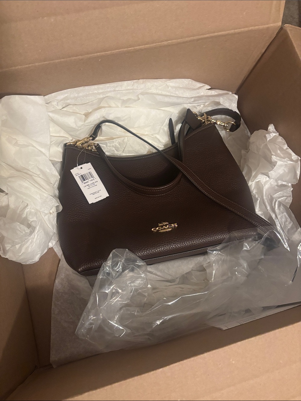 Coach Pebbled large Laurel Leather Shoulder Bag in Brown with Gold Hardware - Picture 10 of 10